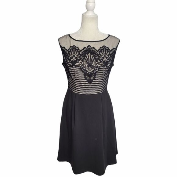 NEW ADRIANNA PAPELL dress black lace sleeveless formal with pockets 6 - Picture 1 of 12